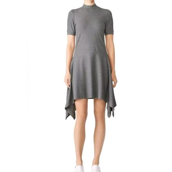 Susana Monaco Ribbed Mock Neck Asym Grey Dress Small Chic Minimalist‎ Workwear - Picture 1 of 10
